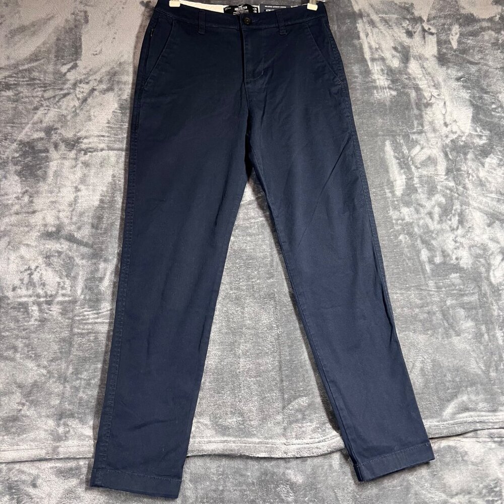 Hollister Men's Athletic Skinny Chino Pants W28 L30 Navy Blue Stretch NWT